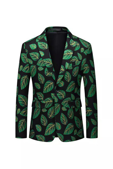 Folha Verde Escura Estampada Lapela Blazer Masculino